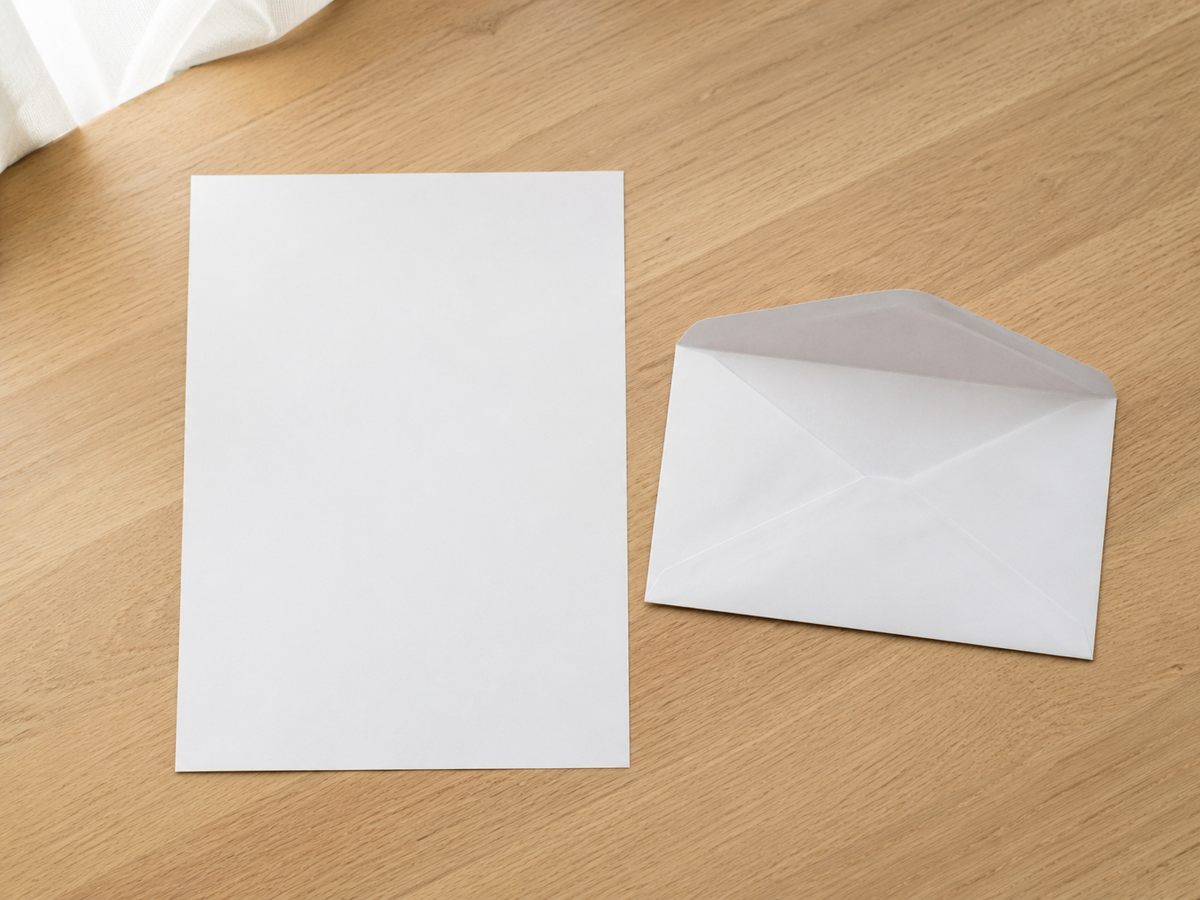 Printed letter and envelope ready to post