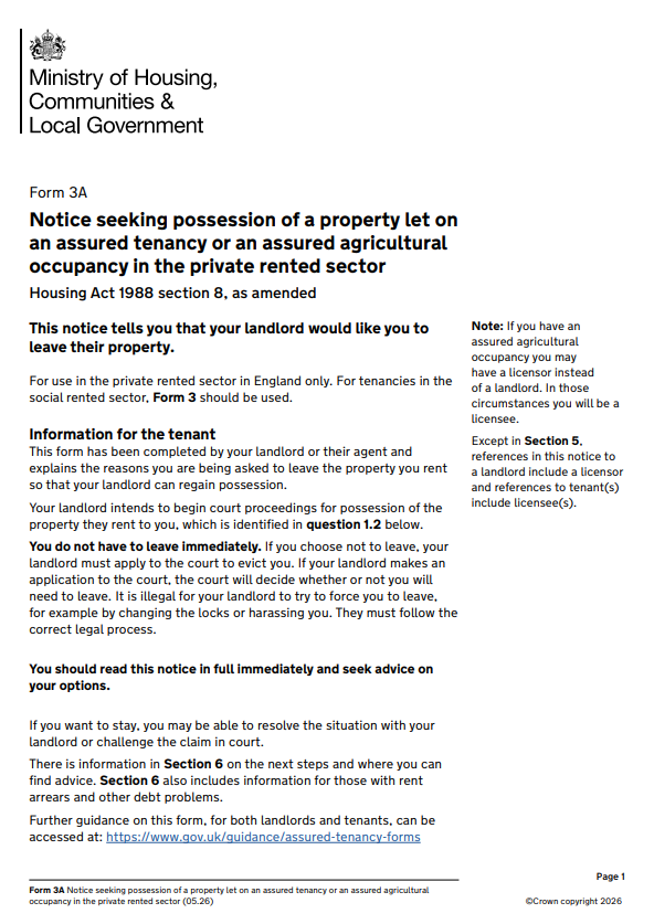 Form 3A, page 1, as published on GOV.UK