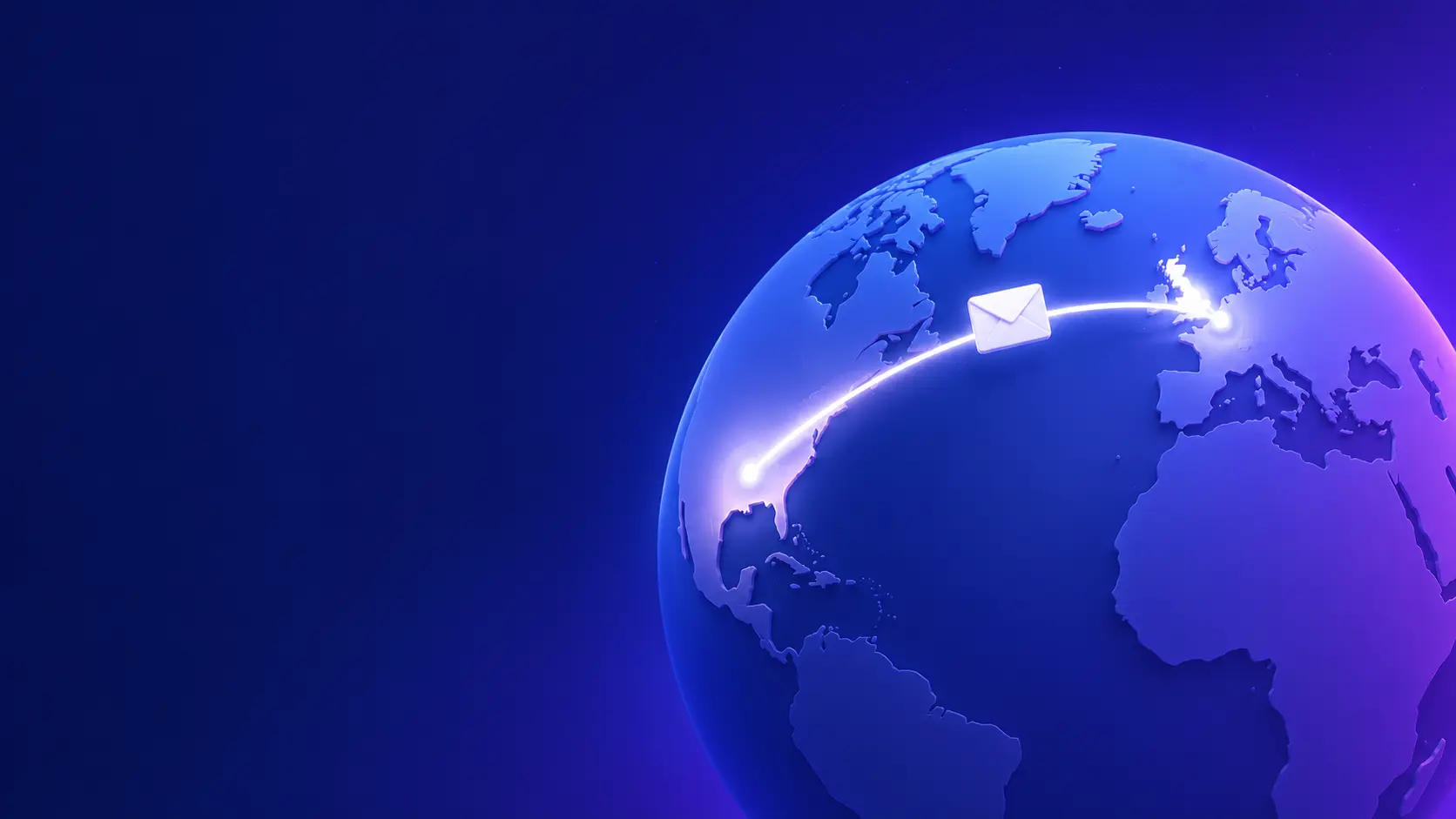 Globe with envelope over the USA — send a letter to the UK from the United States